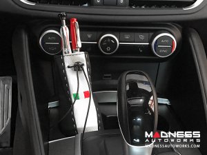 Pochette - Black Italy - Tuxedo Leather w/ White Stitching & Embroidered Italian Flag